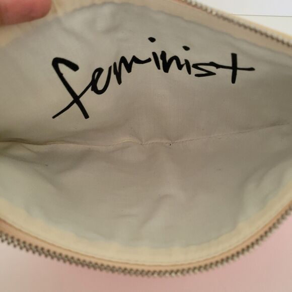 Rebecca Minkoff X By Rosie Jane Feminist Leather Tan Pink Wristlet Zip Half Moon - Picture 6 of 9